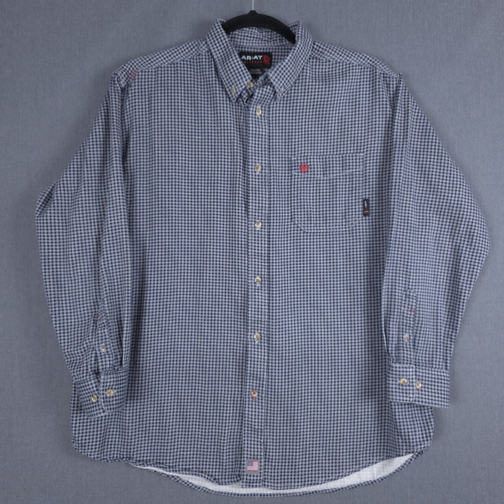 Ariat FR Shirt Men 2XL Blue Plaid Flame Resistant Long Sleeve Button Up Workwear